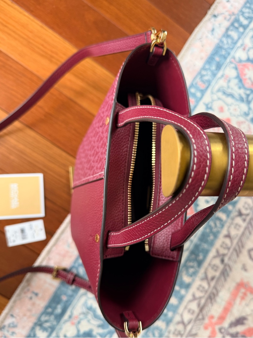 Michael Kors Flora Bag in Burgandy. Mixed-Media Monogram and Pebbled Leather NWT - Picture 7 of 10